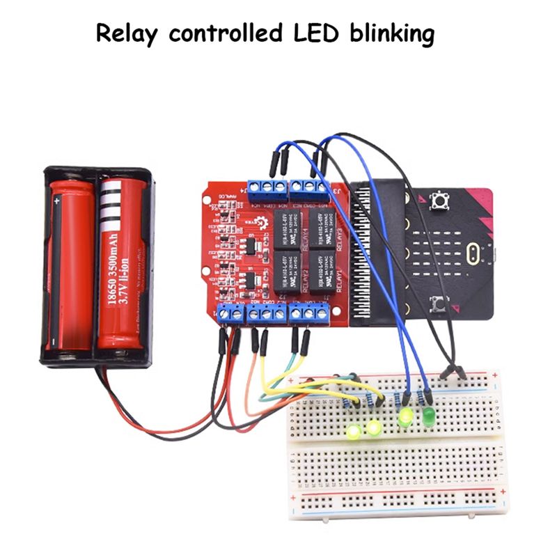 Relay Module 4 Channel - A64I Microbit 4チャンネルリレーモジュールシールド 5V ハイトリガープログラミング教育用子供向け教材 Microbit拡張ボード