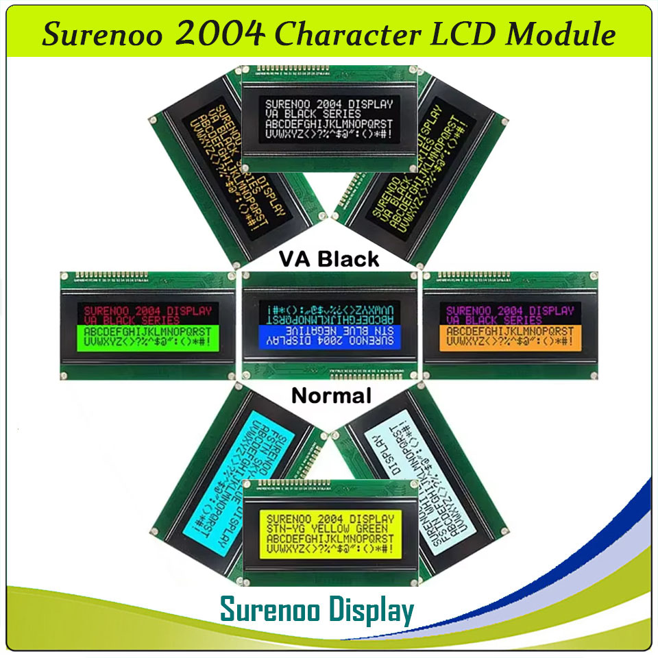 Lcd 1602 - Surenoo-負の液晶モジュール,LCDディスプレイ,黒,白,青,オレンジ,緑,LEDバックライト,204, x 4, 2004文字