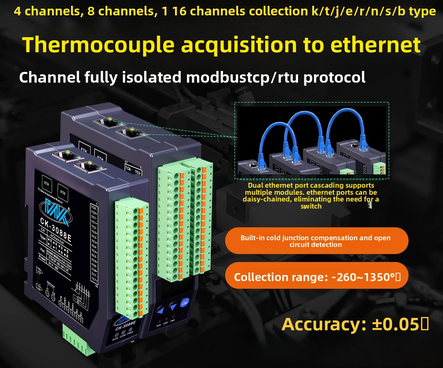 8CH完全絶縁K型熱電対熱抵抗温度モジュールイーサネットMo - Thermocouple Module K Type のレビューと価格